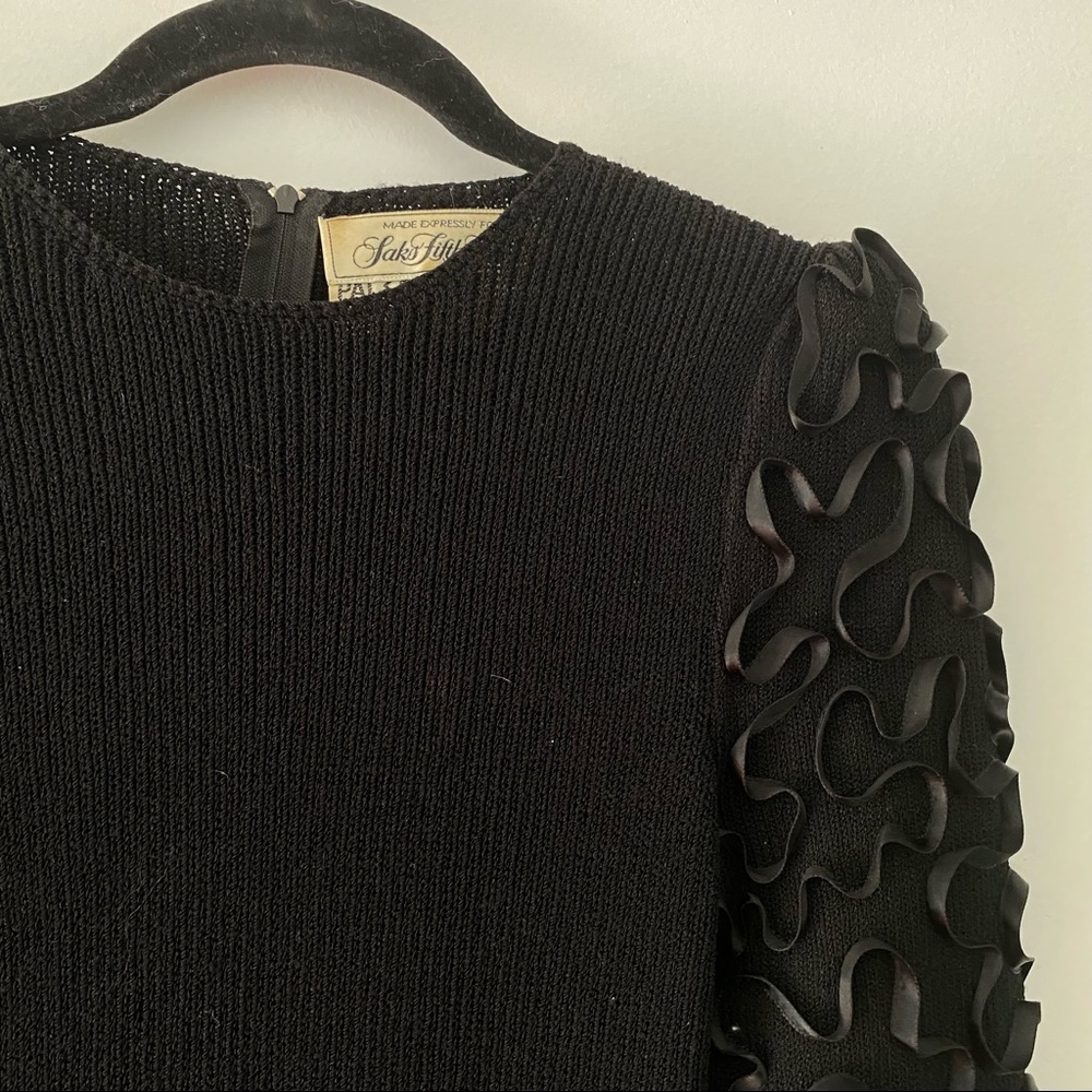 Saks Fifth Avenue Pat Sandler for Wellmore Black Vintage Knit Dress Puff Sleeves - Picture 5 of 6